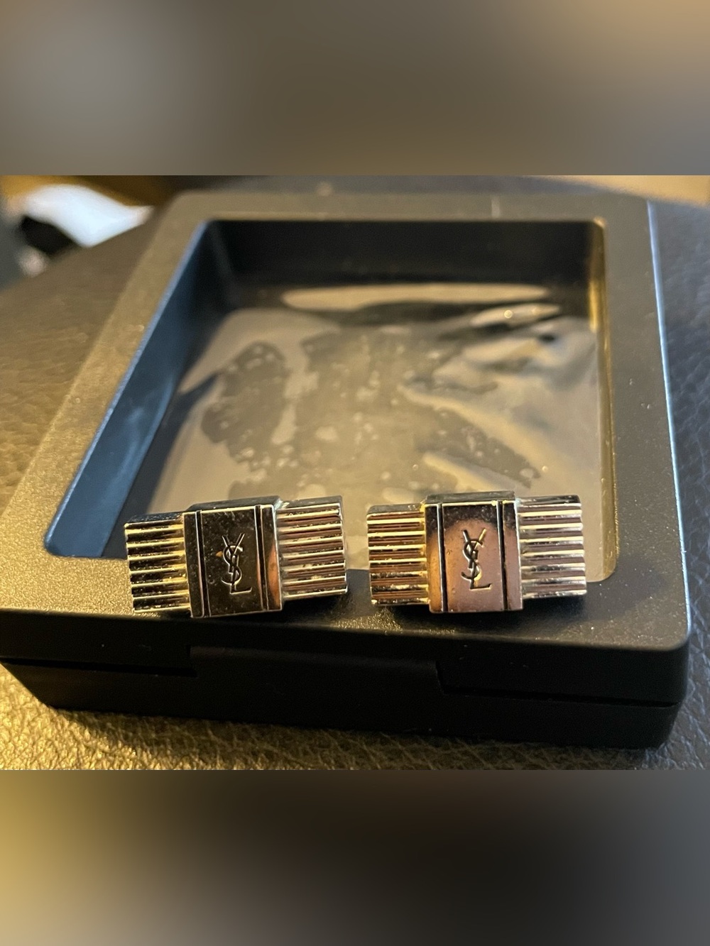 Yves Saint Laurent Silver Ribbed Logo Cufflinks